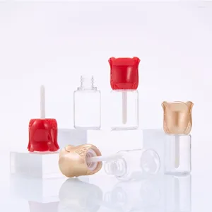 Förvaringsflaskor 10 st 10 ml rosblomma form läppstift rör tom diy läppglasyrinjektion transparent glans kosmetisk förpackningsmaterial