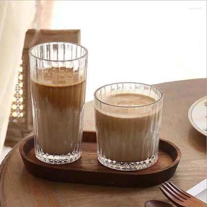 Wine Glasses 2Pcs Cafe American Iced Coffee Cup Retro Vertical Stripes Glass Home Restaurant Mug Bar Cocktail Cups Drinking