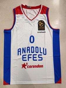 Anadolus Efess Istanbuls Shanes＃0 Larkins Basketball Jersey 22/23 White Blue Any Style and Nameはカスタマイズできます