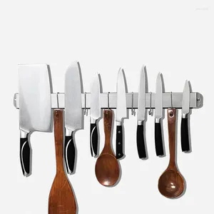 Kitchen Storage Stainless Steel Double Bar Strip Magnet Knife Rack Slicing Cleaver Knives Shelf Magnetic Holder With Hooks Wall Mount