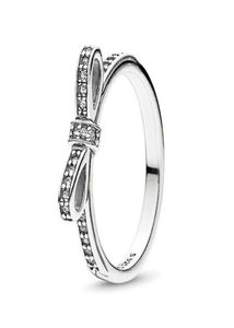 Real 925 Sterling Silver Silver Cz Diamond Bow Ring с оригинальным боксерским стилем стиля Свадебные украшения для женщин Girls253H8230747