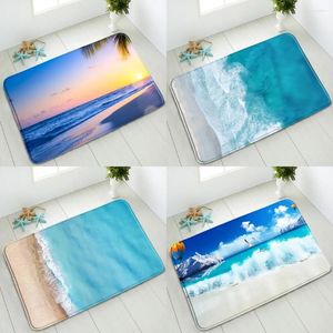 Bath Mats Ocean Beach Badrum Non-Slip Mat Blue Sea Waves Weagull Air Balloon Summer landskap sovrum kök Dörrat tvättbar matta