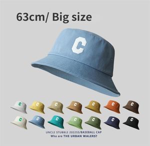 Big Head XL Bucket Hats 63cm för män Kvinnor Bob Four Seasons Fisherman Hat Letter Sunshade Hat Large Size Bucket Hat hela 22069704560