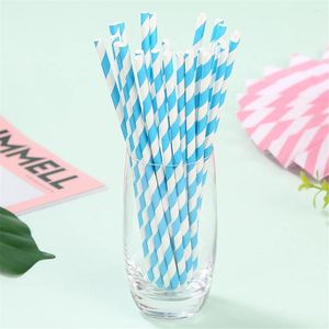 Copas descartáveis canudos 100pcs palha azul listra papel festas de férias bebendo plástico para bebidas acessórios de bar