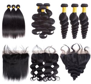 9A Brazilian Straight Body Wave Loose Wave Hair 3 Bundles With 13x4 Ear To Ear Lace Frontal Closure Human Hair5732730