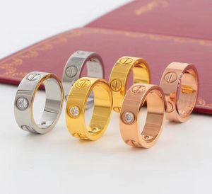 Jóias de moda de aço de titânio mulheres anéis de casamento masculinos de diamante anéis de noivado de ouro rosa 6mm9531155