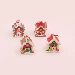 Decorative Figurines 4pcs Gingerbread House Ornaments Xmas Tree Hanging Decorations Holiday Props