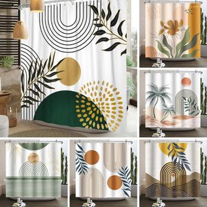 Shower Curtains Modern Geometry Bohemian Curtain Minimalist Arch Abstract Line Leaf Sun Nordic Waterproof Bathroom Bath Partition