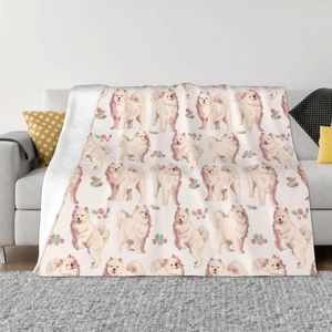 Cobertores Samoied Dog Plaid Blanket Sofá Capa de flanela Cartoon imprimido Pet