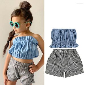 Zestawy odzieży FocusNorm1-6y Summer Fashion Dziewczyny 2PCS Ubrania niebieskie jeansowe kamizelki bez ramiączek