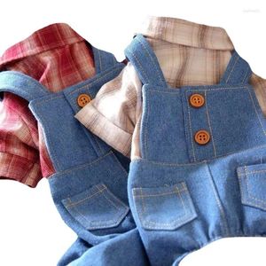 Köpek Giyim Evcil Hayvanlar Köpek Kedi Giysileri İnce Giysiler İlkbahar Yaz Dört Bacaklı Denim Strapts Düğmeler XS-XL KIRMIZI BEYAZ İÇİN EKİDİ TIRAKLAR