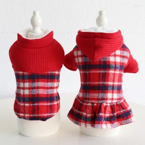 Dog Apparel Christmas Red Plaid Dogs Couple Clothes Pet Two-legged Warm Cotton Padded Coat And Dresses For 2024 Autumn Winter