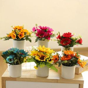 Decorative Flowers Sunflower Small Bonsai Fake Pot Simulation Flower Artificial Green Plant Creative Home Accessories