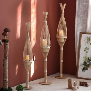 Titulares de vela ao ar livre Bamboo Vintage High Nordic Wedding Acessórios Candlestick Design Centro de Mesa Decoração em casa