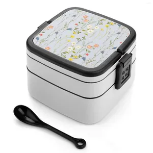 Dinnerware Midsummer Flowers Double Layer Bento Box Portable Container Pp Material Gouache Floral Pattern Flower