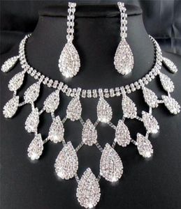 Earrings Necklace Crystal Drop Neclace Rhinestone Wedding Bridal Jewelry Set Fashion9255697