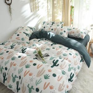 Sängkläder sätter högkvalitativt bomullskaktustryck täcke täcke set plattad ark kudde hudvänlig mjuk hemtextil dekoration