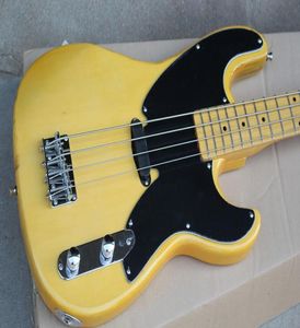 Chitarra per basso elettrico marrone personalizzato in fabbrica con 4 corde di tastiera ad acero giallo hardware Chrome offerta personalizzata 9487211