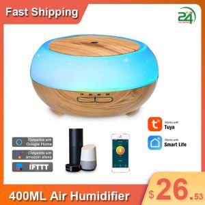 Nawilżacze inteligentne Wi -Fi 400 ml Humidifier Wireless LED Night Lampa olejku eteryczna aromaterapia mgła dyfuzor telefon kontrola głosu kontrola głosu