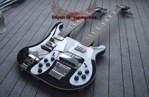 Black New Double Neck 4 Strings Electric Bass Guitar och 12 Strings Electric Guitar 9082522