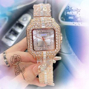 President Cool Herr Square Roman Tank Dial Watches Auto Day Date Time Shiny Starry Clock Japan Quartz Movement Bra snygga diamanter Ring Armband Watch Gifts