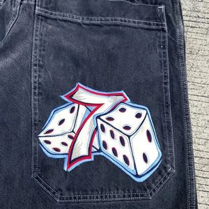 JNCO Shorts Streetwear 7 Dice Pattern Print Retro Loose Denim Shorts Fashion Harajuku Hip Hop Goth Mens Basketball Shorts 240409