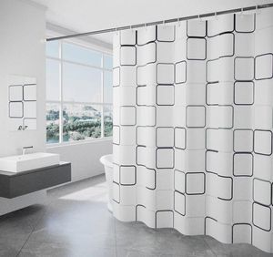 Duş perdeleri 180cm Ekose Beyaz Polyester Kumaş Banyo için Basit Perde Modern Stil 71 İnç Su Rezarı