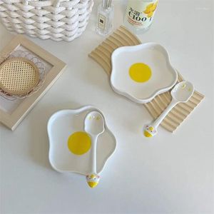 Plates Korean Cute Egg Ceramic Plate Creative Irregular Cooking Dish Breakfast Fruit Salad Tableware Snack Kitchen Utensils