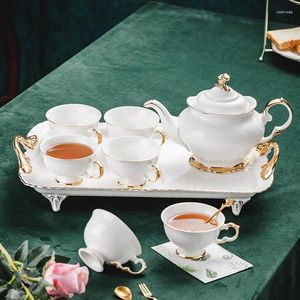 Teware Sets Europe Noble Bone China Coffe Pot Cups Tepsi Lüks Seramik Kupa Üst Düzeyli Tea Cafe Party İçecek Yazıları