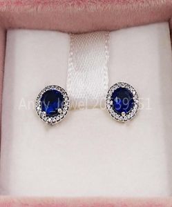 Blue Round Round Sparkle Shind Серьги Аутентичные 925 серебряных серебряных шпильков подходят для европейских шпильков в стиле, ювелирные изделия Энди Джевел 296272C013011626