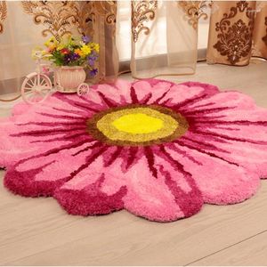 Carpets 65/90cm Chrysanthemum Flower Shaped Rug Soft Embroidered Anti-Slip Floor Mat Indoor Bedroom Coffee Table Round Carpet Home Decor