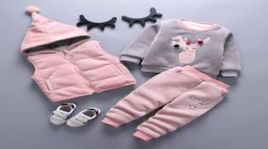 Children039s Giyim Setleri Kış Bebek Kız Giysileri Takım Toddler Sonbahar Sıcak Hooded 3pcs Yelek Uzun Kollu Pantolon 13 YE9293605