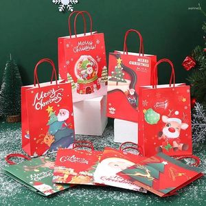 Present Wrap 10st Christmas Bag Portable Santa Claus Elk Snowman Paper Väskor för förpackning av godiskakor Xmas Party Favors