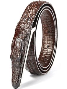 Moda Men039s Belt Crocodile Pattern Padrão de cinto de couro genuíno Business Business Simulation Casual Belt Alligator Head Gift Para M5759860