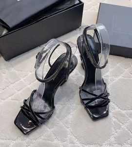 Zarif yaz kadın opyum sandaletler ayakkabı siyah buzağı deri toka fasting ayak bileği kayış yüksek topuklu parti düğün bayan yürüyüş eu35-42