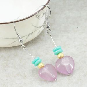 Dangle Earrings 12mm Heart Shape Purple Jades Chalcedony Drop With Abacus Blue Resin Beads DIY Jewelry Making Design Women Girls Gifts