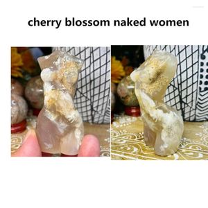 Dekorativa figurer blommar agat kvinnlig kropp med druzy - sexig snidad kristall naturlig kvarts reiki snidning. Konstprydnadsterapi