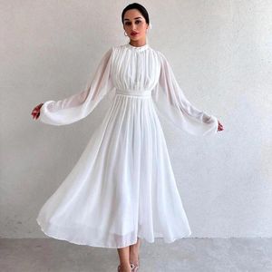 Sıradan Elbiseler Cekcya Vintage Elbise Zarif Kadınlar İçin Vintage Elbise Fransız Şık Beyaz Uzun Partisi Kadın Düz Renk Butik Frocks