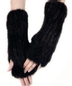 Korean version of new mink woolen gloves female gloves halffinger mediumlength leather with wrist bracers6867389