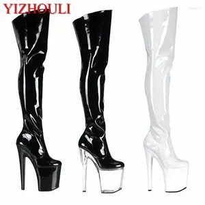 Scarpe da ballo 20 cm Ultra High Heels stivali a barili piattaforma in pelle japanned in pelle da 6 pollici più coscia