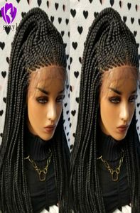 200density full Black Lace frontal cornrow Wigs High Temperature Fiber Hair Synthetic Lace Front Wig Long Braided Box Braids Wigs 2321517
