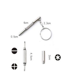 3 I 1 Aluminium Steel Eyeglass Skruvmejsel Solglasögon Watch Repair Kit med nyckelring Portabla skruvmejslar Handverktyg Glass Fix Tool9037695