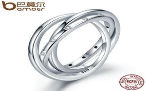 Luxury Bamoer 925 Sterling Silver 3 Circle Guoclets Symmetry Symmetry Cz Ring per donne Gioielli di fidanzamento PA7627179485
