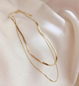Jóias finas de ouro coreano de alta qualidade 14k Fairy Double Chains Charking Colar Colar Gift for Women Chokers4433270