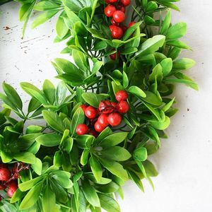 Dekorativa blommor konstgjorda julkrans 45 cm dörrprydnader gröna blad inomhus utomhus semester girland för väggfönster veranda el