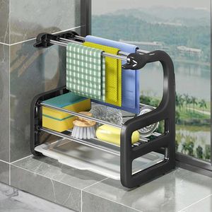 Kitchen Storage Drain Rack Sink Organizer Caddy Nonslip Sponge Soap Brush Holders Bathroom Racks