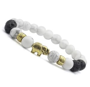 Bracelets de charme vendendo moda de moda de elefante de 8 mm de miçangas de pedra natural branca de turquesa naturais Bracelet8916841