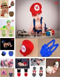 Neueste Häkelbaby -Pographie -Requisiten gestrickt Jungen Mädchen kommen nach Hause Outfits Häkeln Baby Cartoon Hüte Neugeborenes Kostüm 1Set7124310