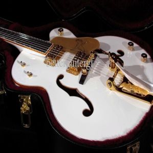 White Falcon Single Cutaway Semi Hollow Body Jazz Electric Guitar Grover Imperial Tuners Overdimensionerade bundna F Holes Gold Sparkle Bi9367766