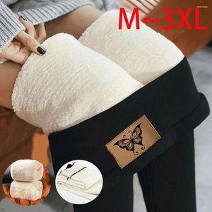 Frauen -Leggings Wärme Fleece ausgekleidet weich flauschig mit Leder Patch Frauen hohe tailliertes verdicktes Mädchen